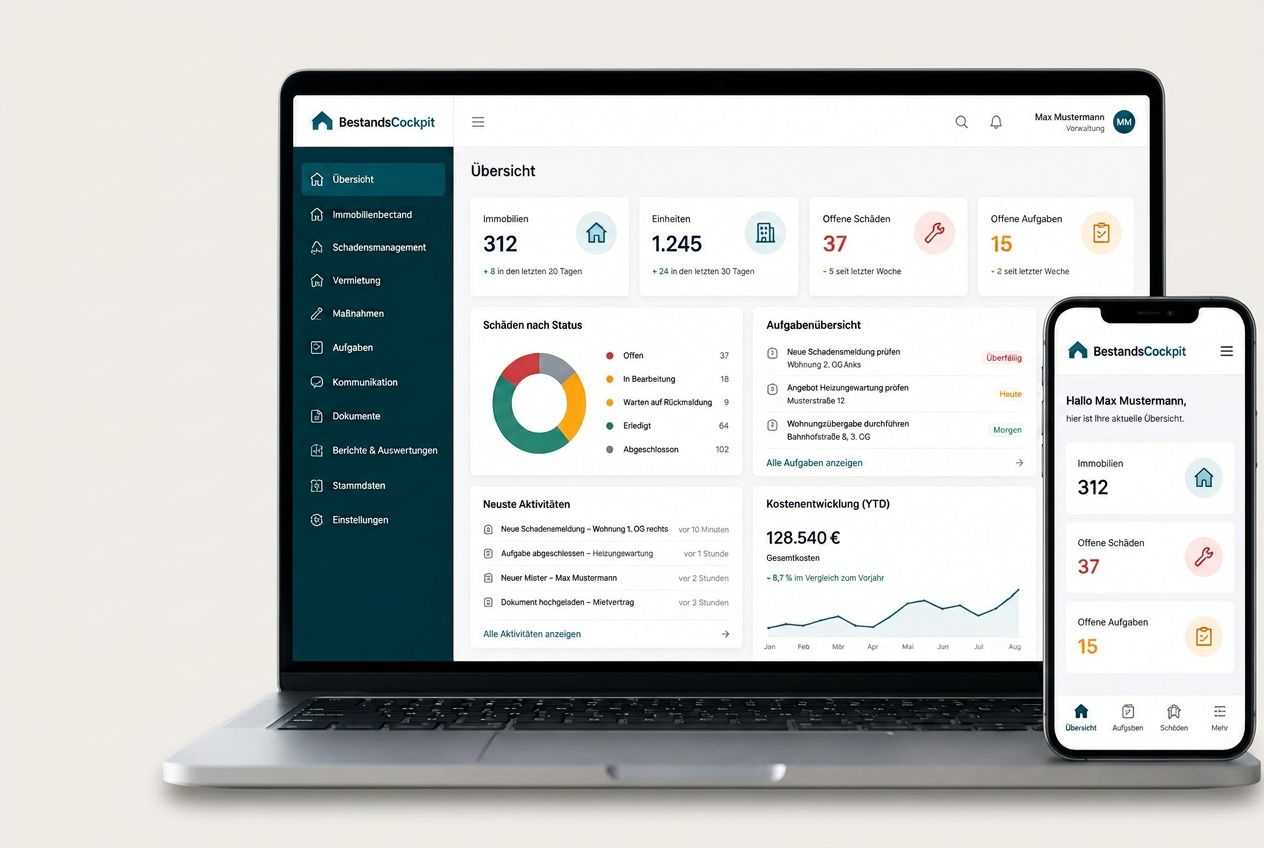 BestandsCockpit Dashboard auf Laptop und Smartphone